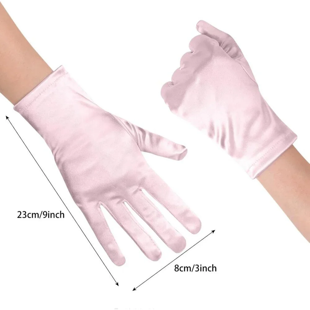 Women's Formal Short Pink Satin Gloves Bridal Wedding Banquet Party Costume